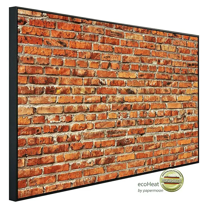 Papermoon Infrarot-Bildheizkörper Rote Backsteinmauer - 60 cm x 500 mm, 350 W - Ein modernes Infrarot-Heizpaneel mit Backsteinmuster, gerahmt, für eine stilvolle und effiziente Wärme.