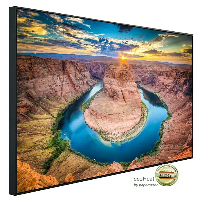 Papermoon Infrarot-Bildheizkörper horseshoe Bend120 x 75 cm, 900 W - Ein gerahmtes Wandbild von Horseshoe Bend mit einem atemberaubenden Sonnenuntergang. Premium-Qualität für Ihr Zuhause.