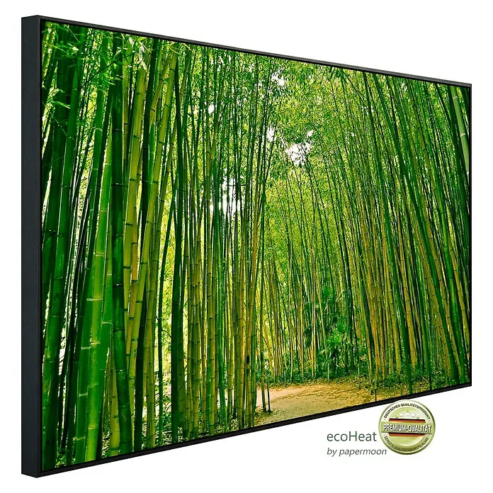 Papermoon Infrarot-Bildheizkörper Bambuswald - 100 cm x 600 mm, 600 W - Wandbild mit Bambuswaldmotiv im schwarzen Rahmen. Hochwertiger Kunstdruck für eine natürliche Atmosphäre im Raum.