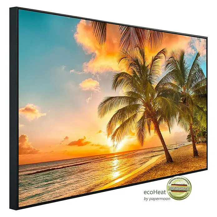 Papermoon Infrarot-Bildheizkörper Barbados Palm Beach 1 - 100 cm x 600 mm, 600 W - EcoHeat Infrarotheizung mit Strandmotiv. Hochwertige Infrarotheizung für ein angenehmes Raumklima, mit einem farbenfrohen Motiv.