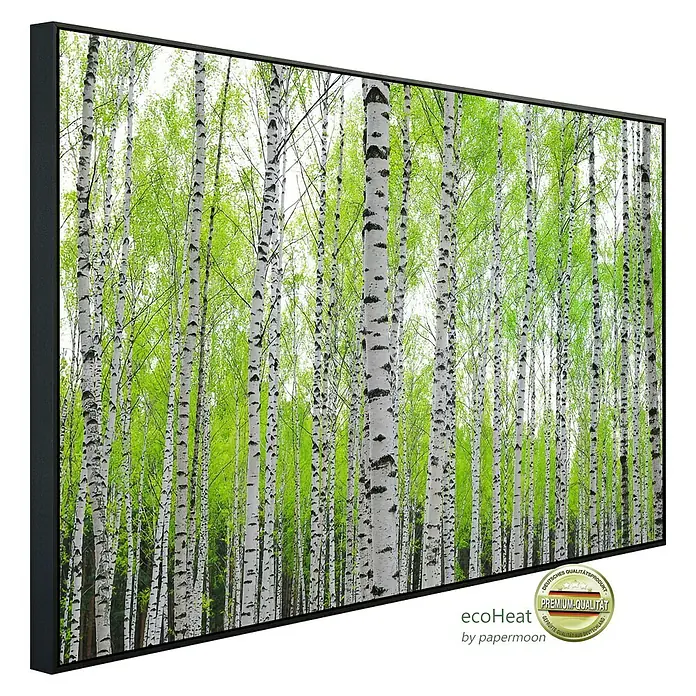 Papermoon Infrarot-Bildheizkörper Bienwald - 120 cm x 600 mm, 1.200 W - EcoHeat Infrarotheizung mit Birkenwald-Motiv. Hochwertige Infrarotheizung für angenehme Wärme und stilvolles Design.