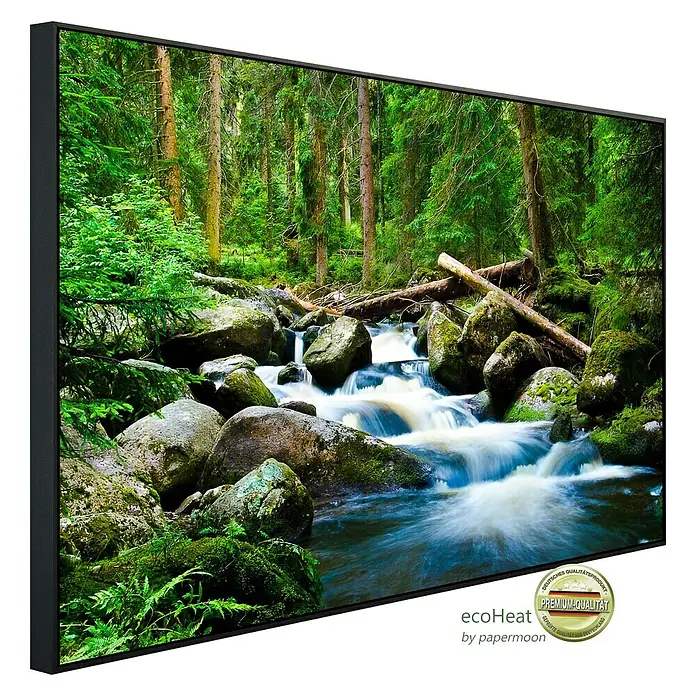 Papermoon Infrarot-Bildheizkörper Tiefer Wald - 90 cm x 500 mm, 450 W - Das Infrarot-Heizpaneel mit einem Waldwasserfall-Motiv ist eine effiziente und stilvolle Heizlösung.