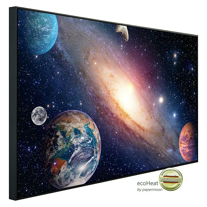 Papermoon Infrarot-Bildheizkörper Sonnensystem - 100 x 60 cm, 600 W - ecoHeat Infrarotpaneel mit Weltraum Motiv. Das Heizpaneel ist hochwertig und sorgt für angenehme Wärme im Raum.