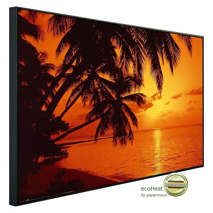 Papermoon Infrarot-Bildheizkörper Tropischer Sonnenuntergang - 100 x 60 cm, 600 W - EcoHeat Infrarotheizung mit einem stimmungsvollen Strandmotiv.