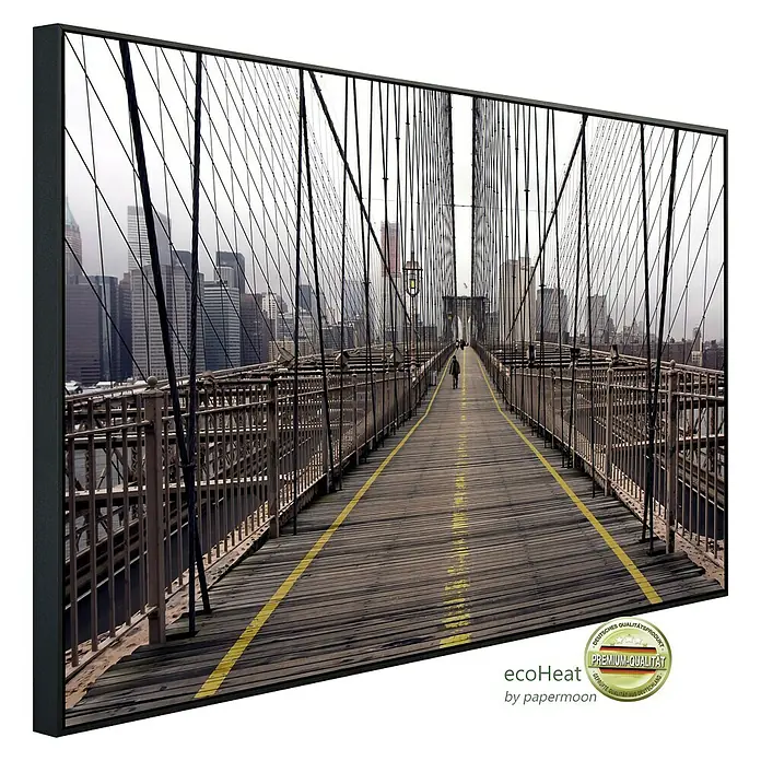Papermoon Infrarot-Bildheizkörper Brookly Bridge - 100 x 60 cm, 600 W - Dieses Bild zeigt ein elegantes Ecoheat-Produkt, das eine moderne Interpretation der Brooklyn Bridge in New York zeigt.