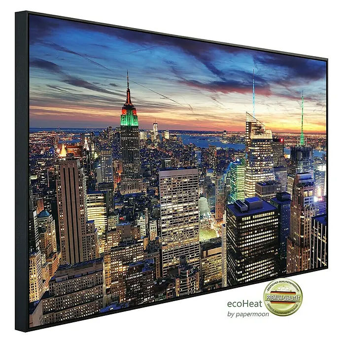 Papermoon Infrarot-Bildheizkörper New York in der Abenddämmerung - 100 x 60 cm, 800 W - EcoHeat Infrarot-Heizpaneel mit New York Skyline-Motiv. Hochwertige Infrarotheizung für ein angenehmes Raumklima.
