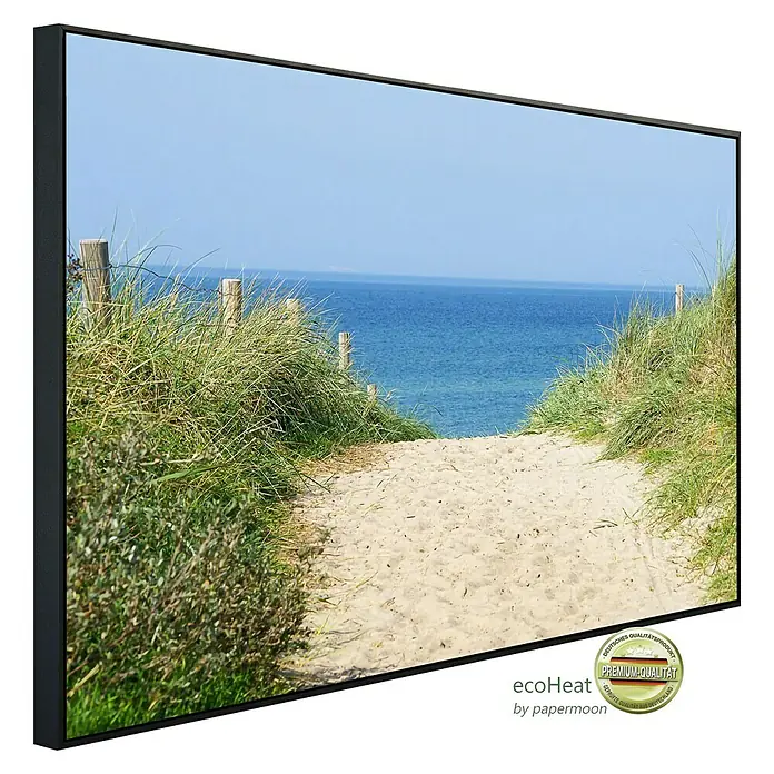 Papermoon Infrarot-Bildheizkörper Düne am Ozean - 100 x 60 cm, 600 W - EcoHeat-Infrarotheizung mit dem Motiv eines Sandwegs zum Meer, umgeben von Dünen. Hochwertige Qualität für ein angenehmes Raumklima.