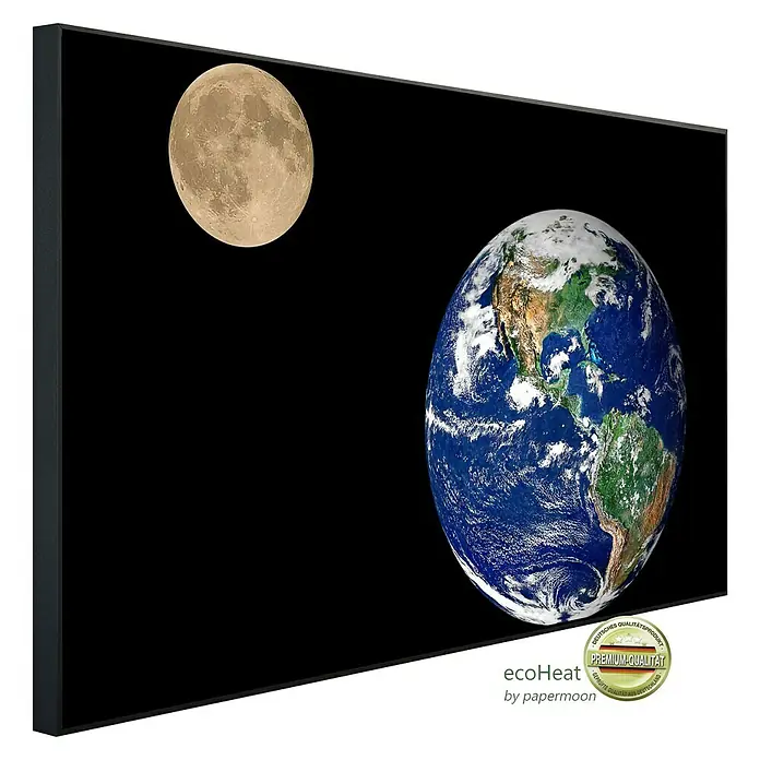 Papermoon Infrarot-Bildheizkörper Erde und Mond - 100 cm x 600 mm, 600 W - EcoHeat Infrarotheizung mit Mond und Erde-Design, ein deutsches Qualitätsprodukt für effiziente und komfortable Raumheizung.