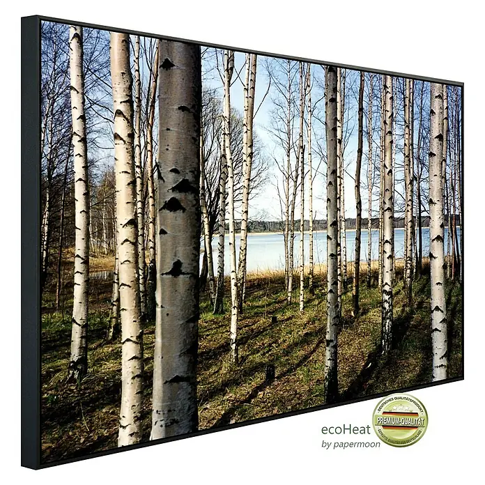 Papermoon Infrarot-Bildheizkörper Finnischer Bienwald80 x 60 cm, 450 W - EcoHeat Infrarotheizung mit Birkenwald-Motiv, umweltfreundlich und energieeffizient. Ideal für behagliche Wärme mit ästhetischem Anspruch.