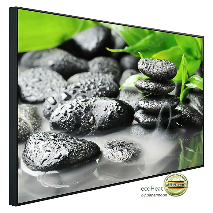 Papermoon Infrarot-Bildheizkörper Zen Basaltsteine - 90 x 50 cm, 450 W - EcoHeat-Infrarotheizung mit Zen-Steinen-Motiv, hochwertige Infrarot-Heizpaneel für ein angenehmes Raumklima.
