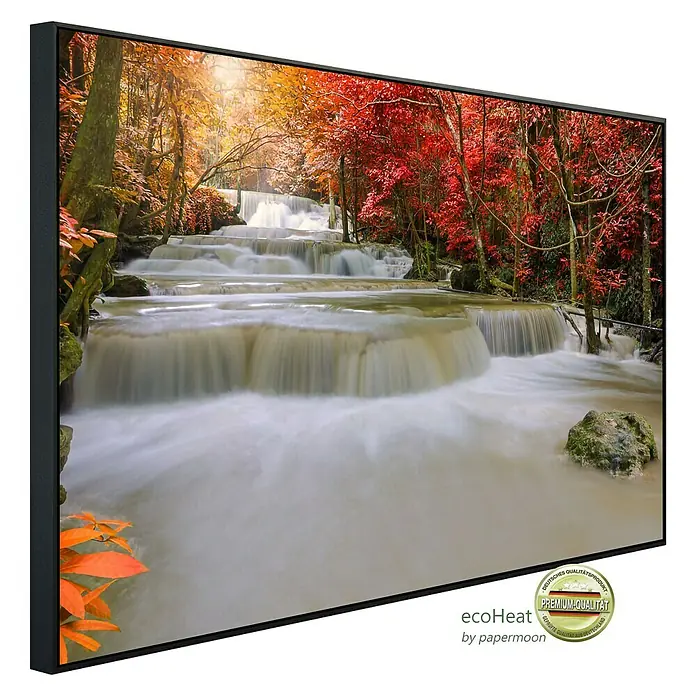 Papermoon Infrarot-Bildheizkörper Wasserfall im Regenwald - 120 cm x 600 mm, 1.200 W - Produktansicht: Die Infrarotheizung von Ecoheat mit Wasserfall-Motiv sorgt für angenehme Wärme und eine tolle Optik im Raum.