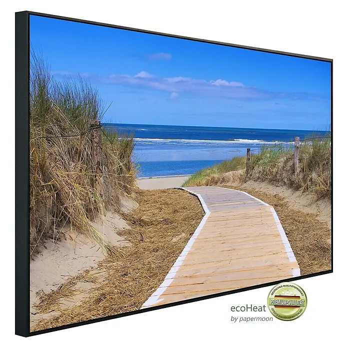 Papermoon Infrarot-Bildheizkörper Langeoog Dünen - 120 cm x 600 mm, 1.000 W - Das EcoHeat Heizpaneel mit Strandmotiv bringt Urlaubsfeeling in jeden Raum. Hochwertige Qualität für angenehme Wärme und stilvolles Design.