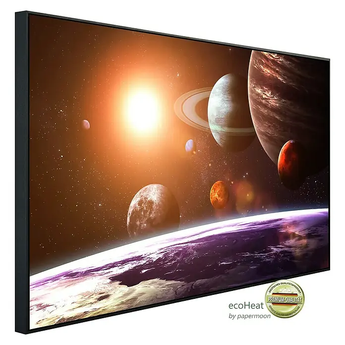 Papermoon Infrarot-Bildheizkörper Sonnensystem 2 - 100 x 60 cm, 800 W - Hochwertiges Infrarot-Heizpaneel mit Weltraummotiv. Genießen Sie angenehme Wärme mit diesem stilvollen und effizienten Heizsystem.