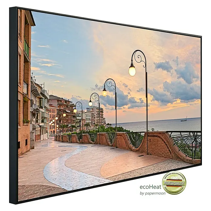 Papermoon Infrarot-Bildheizkörper Meer in Ortona, Abruzzen - 60 x 50 cm, 350 W - Das EcoHeat-Infrarot-Heizpaneel mit gerahmtem Küstenmotiv sorgt für angenehme Wärme und ist ein dekorativer Blickfang.