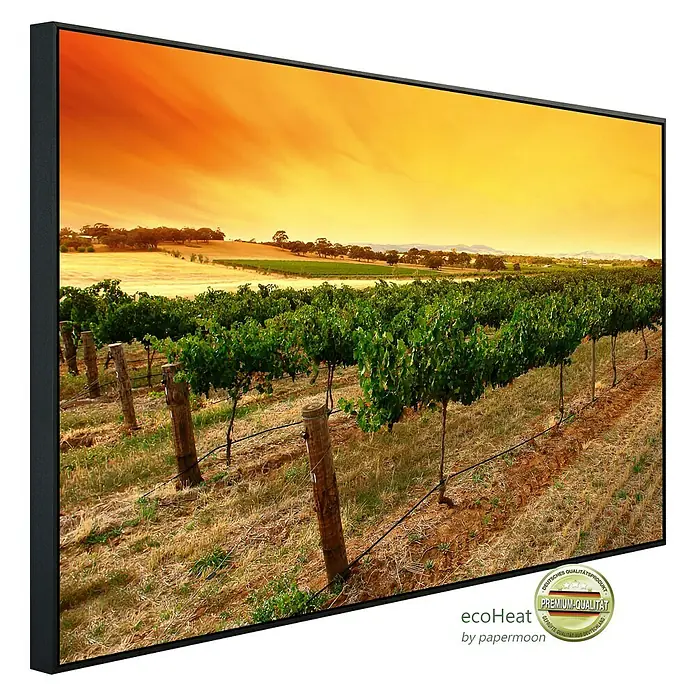 Papermoon Infrarot-Bildheizkörper Weinberg im Sonnenaufgang - 100 x 60 cm, 800 W - Ecoheat-Infrarot-Heizpaneel mit Weinberg-Motiv. Hochwertige Infrarotheizung mit ansprechendem Design für angenehme Wärme und stilvolle Optik.