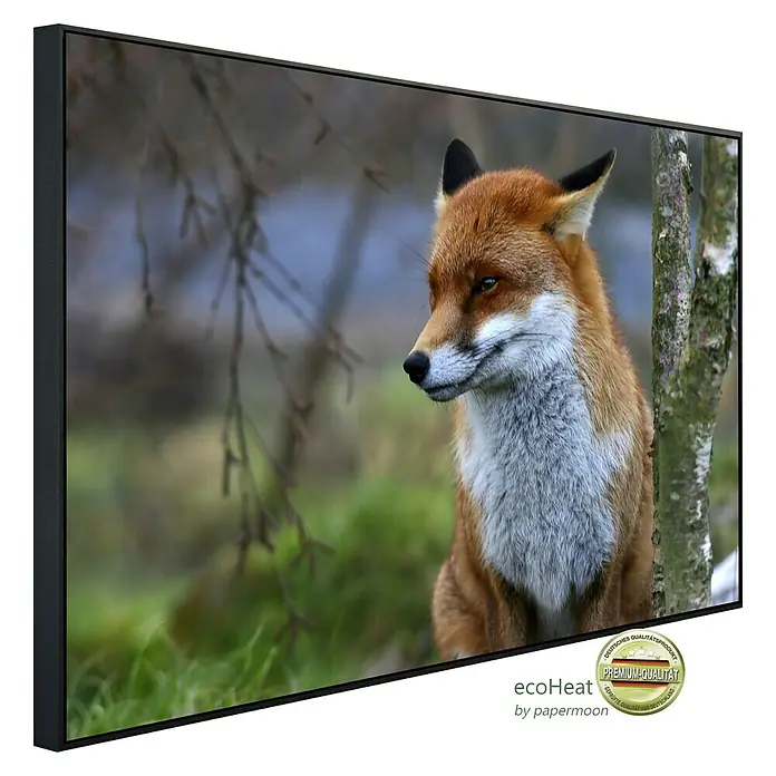 Papermoon Infrarot-Bildheizkörper Roter Fuchs - 120 x 60 cm, 1.000 W - Gerahmtes Kunstwerk mit einem Fuchs, detailreich und hochwertig. Die perfekte Wanddekoration für Tierliebhaber und Naturfreunde.