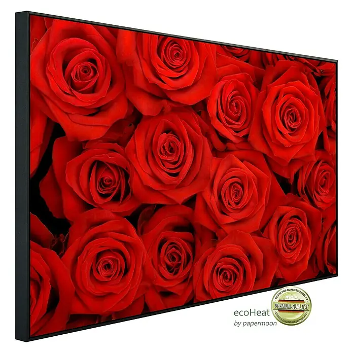 Papermoon Infrarot-Bildheizkörper Rote Rosen120 x 75 cm, 900 W - EcoHeat Infrarotpaneel mit Rosenmotiv. Hochwertige Infrarotheizung für ein angenehmes Raumklima und stilvolles Design.