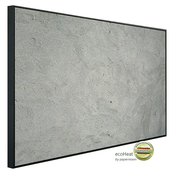 Papermoon Infrarot-Bildheizkörper Grunge Zementwand - 100 cm x 600 mm, 600 W - Produktansicht der Ecoheat Infrarotheizung mit Beton-Design. Die Heizung ist in einem schlichten, schwarzen Rahmen eingefasst.