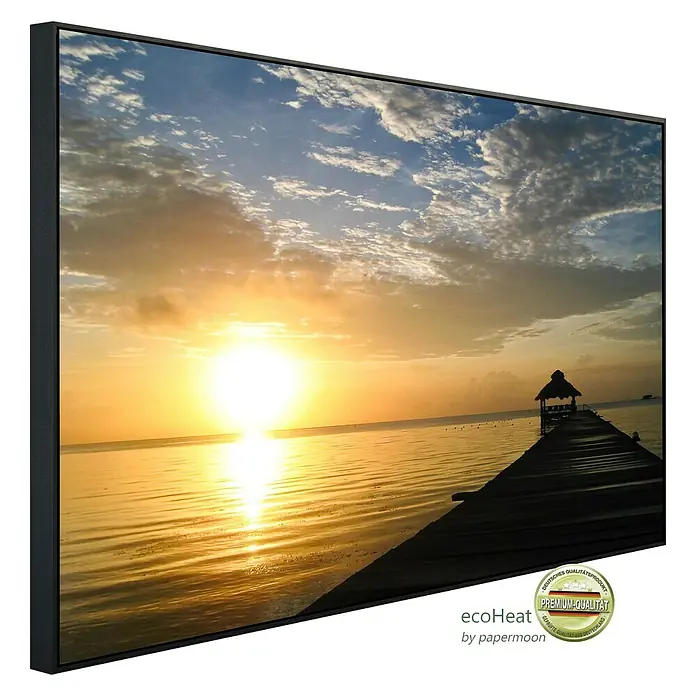 Papermoon Infrarot-Bildheizkörper Sunburst über Belize - 90 x 50 cm, 450 W - Das EcoHeat-Panel mit Sonnenuntergangs-Motiv. Ein hochwertiges Heizpaneel mit stilvollem Design für behagliche Wärme und eine ansprechende Optik.