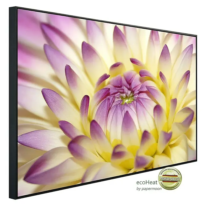Papermoon Infrarot-Bildheizkörper Makro - 90 x 50 cm, 450 W - Nahaufnahme eines gerahmten Ecoheat-Infrarotheizkörpers mit einem Blumenmotiv.