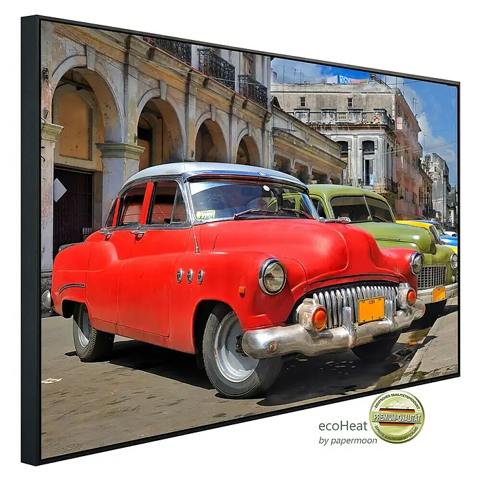 Papermoon Infrarot-Bildheizkörper Havanna Oldtimer 1 - 60 x 50 cm, 350 W - Wandbild mit Oldtimern in Havanna, Kuba. Das farbenfrohe Design bringt kubanisches Flair in jeden Raum.