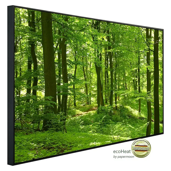 Papermoon Infrarot-Bildheizkörper Deutscher Buchenwald - 90 x 50 cm, 450 W - Das EcoHeat Infrarot-Heizpaneel mit Waldmotiv bietet eine effiziente und stilvolle Wärmelösung für jeden Raum. Hohe Qualität trifft auf Naturdesign.
