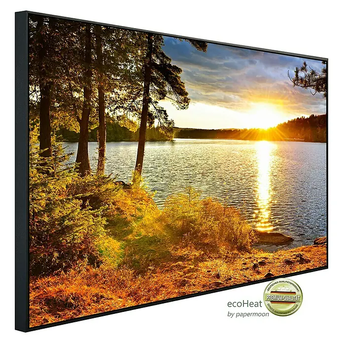 Papermoon Infrarot-Bildheizkörper Algonquin Park See - 100 x 60 cm, 800 W - Leinwandbild mit einem friedlichen See bei Sonnenuntergang, das die Schönheit der Natur in einem hochwertigen Druck einfängt.