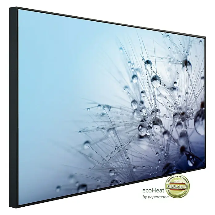 Papermoon Infrarot-Bildheizkörper Samen mit Wassertropfen - 900 x 500 mm, 450 W - Das EcoHeater Infrarot-Heizpaneel mit einem Wassertropfen-Motiv bietet energieeffiziente und stilvolle Wärme für jeden Raum.