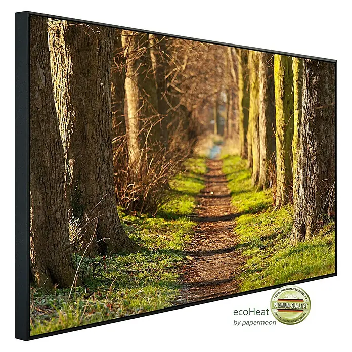 Papermoon Infrarot-Bildheizkörper Forest Walk Tunnel - 100 x 60 cm, 800 W - Das Leinwandbild "Weg im Wald" mit Rahmen ist ein hochwertiges Dekorationsstück für Ihr Zuhause.