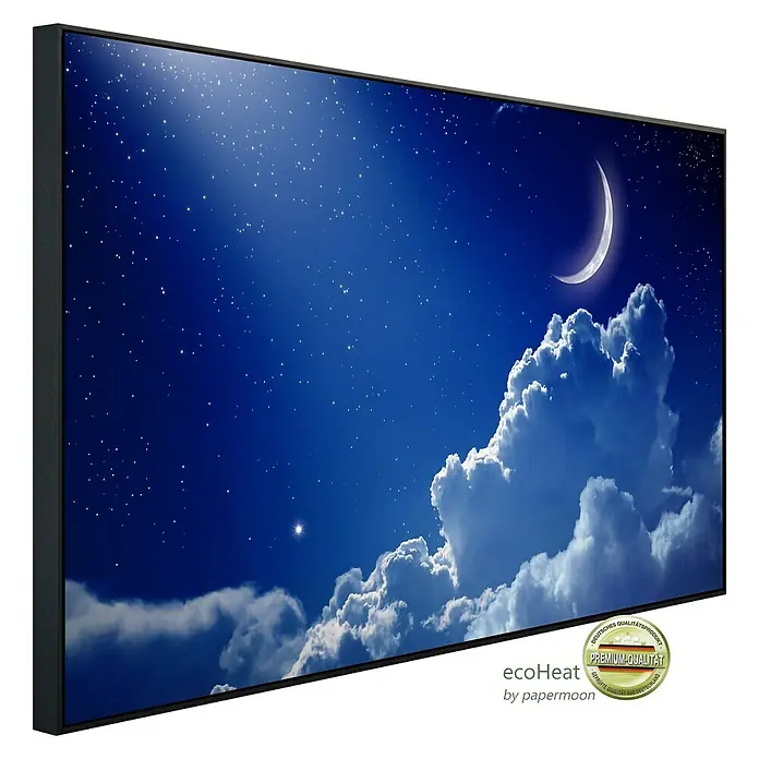 Papermoon Infrarot-Bildheizkörper Nachthimmel mit Mond - 100 x 60 cm, 800 W - Wandbild mit Nachthimmelmotiv. Eine hochwertige Dekoration, die jedem Raum Atmosphäre verleiht.