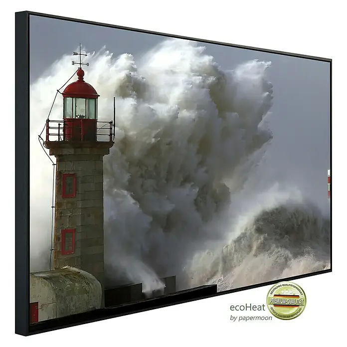 Papermoon Infrarot-Bildheizkörper Leuchtturm im Sturm - 90 x 50 cm, 450 W - Das Infrarot-Heizpaneel zeigt ein Leuchtturm-Motiv und sorgt für angenehme Wärme in jedem Raum, stilvoll und energieeffizient.