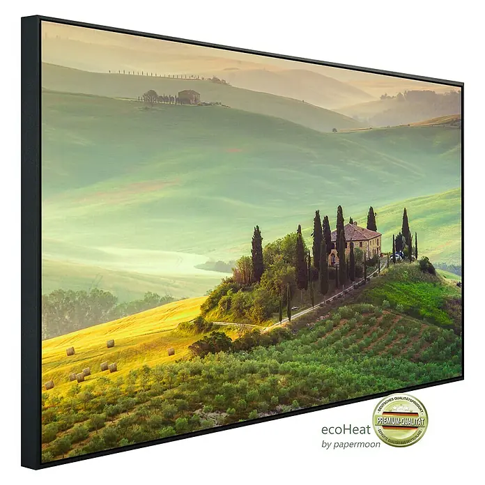 Papermoon Infrarot-Bildheizkörper Toskana Farm Landschaft - 100 cm x 600 mm, 600 W - Wandbild mit toskanischer Landschaft.