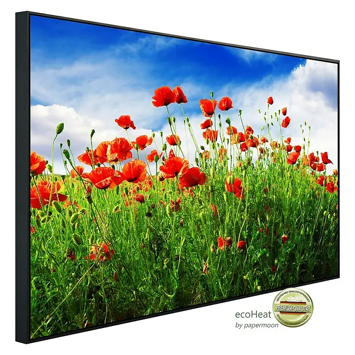 Papermoon Infrarot-Bildheizkörper Rote Mohnblumen 1 - 60 x 50 cm, 350 W - Das EcoHeat Infrarotpaneel mit Mohnblumenmotiv bietet stilvolle Wärme und ein modernes Design. Perfekt für eine angenehme Raumatmosphäre.