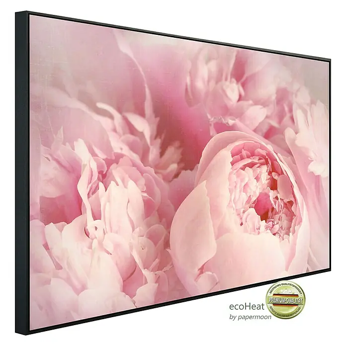 Papermoon Infrarot-Bildheizkörper Pfingstrosenblumen - 120 x 60 cm, 1.200 W - Hochwertiges Wandbild mit pinken Pfingstrosen, gerahmt und in Premium-Qualität, für eine elegante Dekoration Ihres Zuhauses.