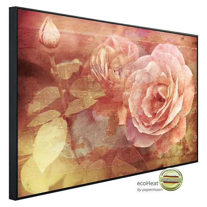 Papermoon Infrarot-Bildheizkörper Vintage Blumen - 120 x 60 cm, 1.200 W - Hochwertiges EcoHeat-Heizpaneel mit Rosen-Motiv, gerahmt und mit Premium-Qualitätssiegel, sorgt für behagliche Wärme und stilvolle Optik.