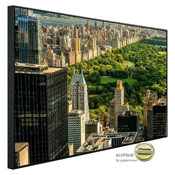 Papermoon Infrarot-Bildheizkörper Central Park Manhattan - 100 x 60 cm, 600 W - Hochwertige Leinwanddruck mit New York Central Park Ansicht, gerahmt in elegantem Schwarz, für stilvolle Wanddekoration.