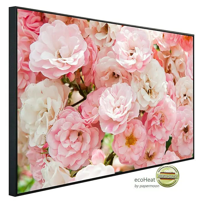 Papermoon Infrarot-Bildheizkörper Rosa Rosen 2 - 60 x 50 cm, 350 W - Wandbildheizung mit Rosenmotiv. Premium-Qualität für behagliche Wärme und stilvolle Dekoration.
