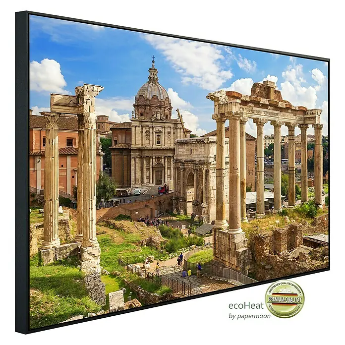 Papermoon Infrarot-Bildheizkörper Forum Romanum Rom - 60 x 50 cm, 350 W - Wandbild mit einer Ansicht des Forum Romanum, eingerahmt und fertig zum Aufhängen. Hochwertiger Druck für ein stilvolles Zuhause.