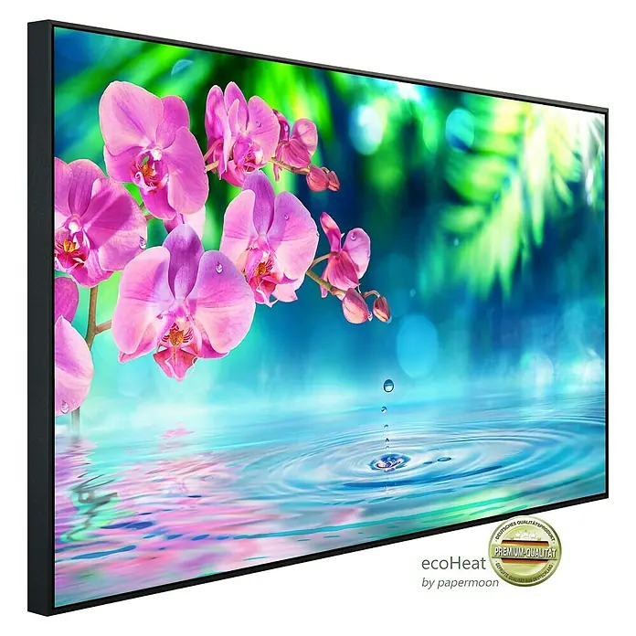 Papermoon Infrarot-Bildheizkörper Zen Orchidee und Tröpfchen - 100 cm x 600 mm, 600 W - Das Infrarot Heizpaneel mit Orchideenmotiv ist eine dekorative und effiziente Heizlösung für jeden Raum.