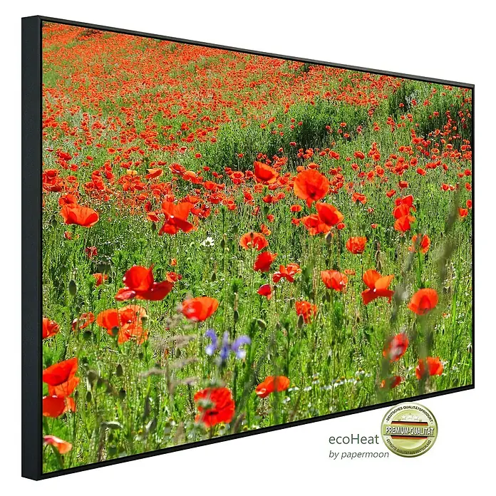 Papermoon Infrarot-Bildheizkörper Red Poppa Field - 90 x 50 cm, 450 W - Das EcoHeater-Heizpaneel mit Mohnblumen-Motiv ist ein stilvolles und energieeffizientes Heizgerät für jeden Raum. Genießen Sie die Wärme!