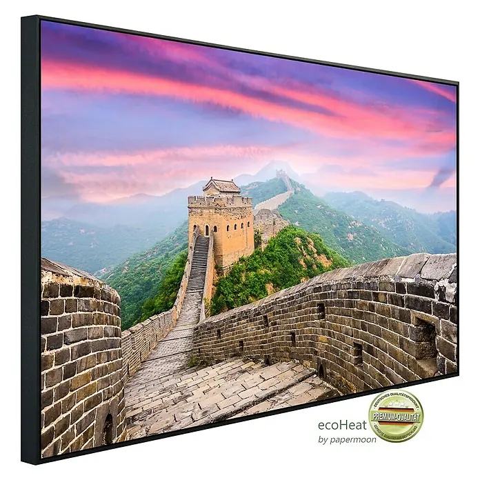 Papermoon Infrarot-Bildheizkörper Chinesische Mauer - 120 x 60 cm, 1.000 W - Das EcoHeat Heizpaneel mit einem beeindruckenden Motiv der Chinesischen Mauer, das für eine stilvolle und effiziente Wärmequelle sorgt.