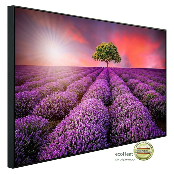 Papermoon Infrarot-Bildheizkörper Lavendelfeld in Sunburst - 100 x 60 cm, 600 W - Das Ecoheat-Infrarotpanel mit Lavendel-Motiv sorgt für angenehme Wärme und ist ein stilvolles Wandbild.