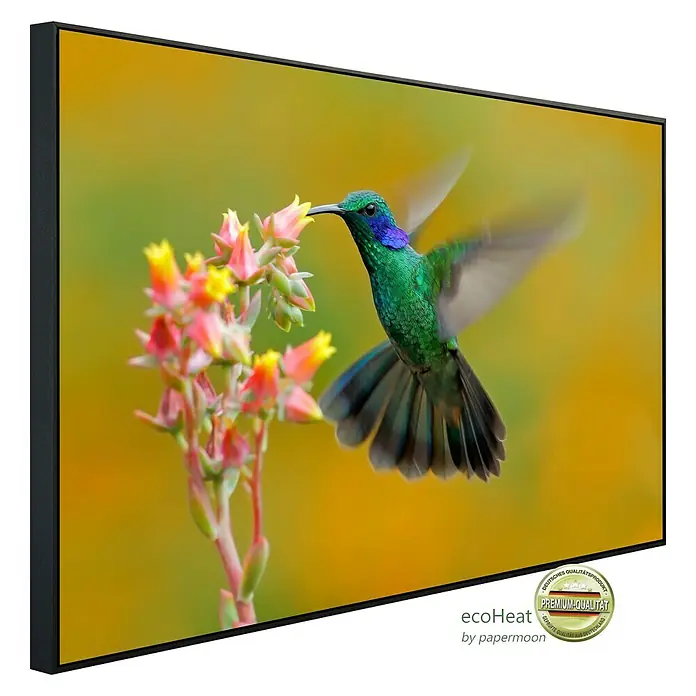 Papermoon Infrarot-Bildheizkörper Kolibri Colibri Thalassinus - 100 x 60 cm, 600 W - EcoHeat Infrarotheizung mit einem Kolibri-Motiv. Das Heizpaneel bietet Premium-Qualität und ein schönes Design.