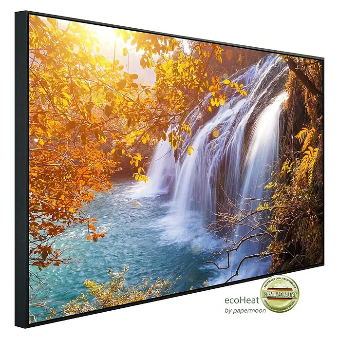 Papermoon Infrarot-Bildheizkörper Herbst Wasserfall 2 - 90 x 50 cm, 450 W - Wandbild mit Herbstwasserfall.