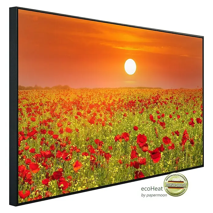 Papermoon Infrarot-Bildheizkörper Rotes Mohnfeld 2 - 100 x 60 cm, 600 W - EcoHeat Infrarotheizung mit Blumenwiese-Motiv. Hochwertige Infrarotheizung mit ansprechendem Blumendesign für angenehme Wärme und stilvolle Optik im Raum.