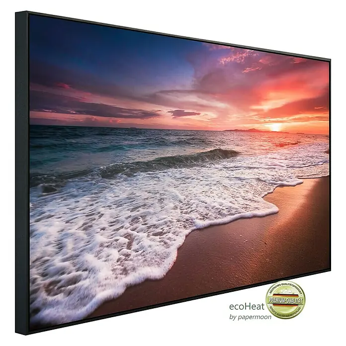 Papermoon Infrarot-Bildheizkörper Sonnenstrand Thailand - 100 x 60 cm, 800 W - Das EcoHeat Infrarotbild mit einem atemberaubenden Sonnenuntergang am Strand, der jedem Raum eine warme und einladende Atmosphäre verleiht.
