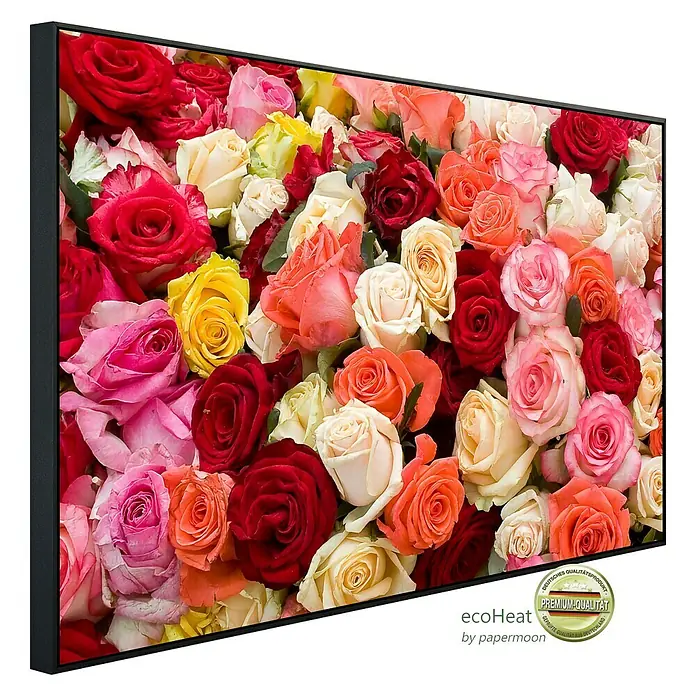 Papermoon Infrarot-Bildheizkörper Rosen - 60 x 50 cm, 350 W - Bild einer Ecoheat-Heizplatte mit Rosenmuster. Dekoratives Heizpaneel für ein angenehmes Raumklima.
