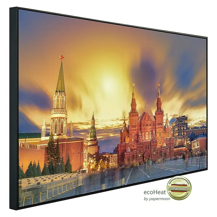 Papermoon Infrarot-Bildheizkörper Roter Platz Sonnenuntergang Moskau - 90 x 50 cm, 450 W - Wandbild mit Blick auf den Roten Platz in Moskau bei Sonnenuntergang, gerahmt und hochwertig für eine stilvolle Raumgestaltung.