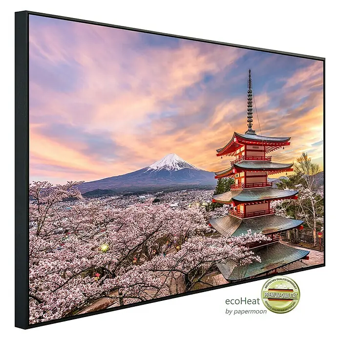 Papermoon Infrarot-Bildheizkörper Fujiyoshida Chureito Pagode Japan - 120 x 60 cm, 1.200 W - Die Infrarotheizung ecoHeat mit dem Motiv "Pagode und Kirschblüten" sorgt für angenehme Wärme und ist ein echter Hingucker.