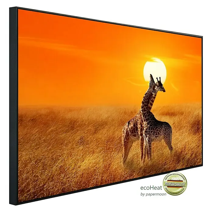 Papermoon Infrarot-Bildheizkörper Giraffen gegen Sonnenuntergang - 100 x 60 cm, 600 W - Das Infrarot-Heizpaneel mit Giraffenmotiv sorgt für angenehme Wärme und ist ein dekoratives Highlight. Ideal für Wohnräume.